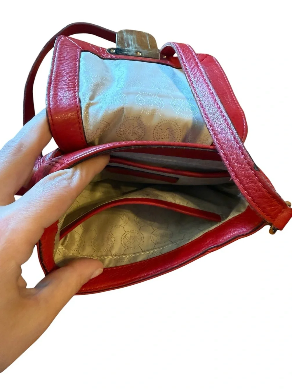 Michael KORS Crimson Leather Crossbody with Gold Push-Lock